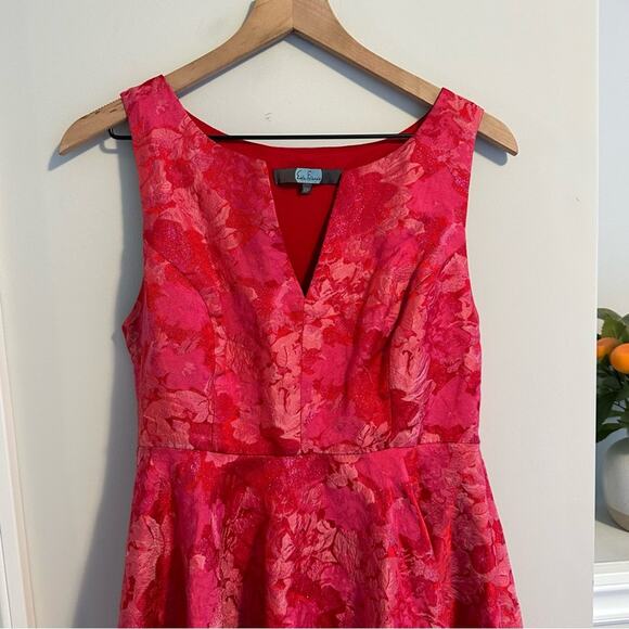 Anthropologie Eva Franco Pink Red Metallic Jacquard Fit & Flare Mini Dress 10P - Picture 7 of 10